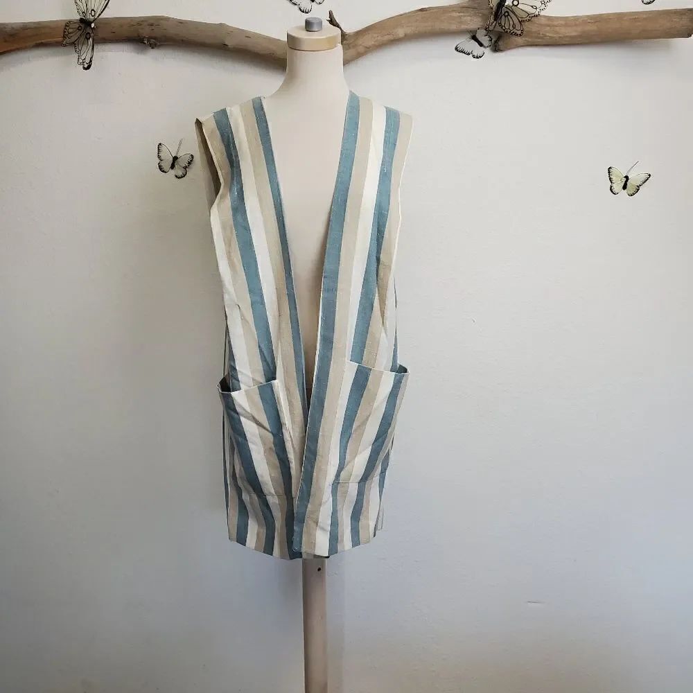 Vintage striped long open vest